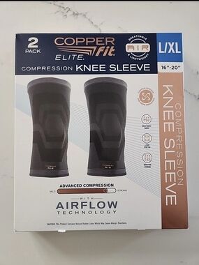 Copper Fit Elite Compression Knee Sleeve - Black (L/XL) Pack Of 2
